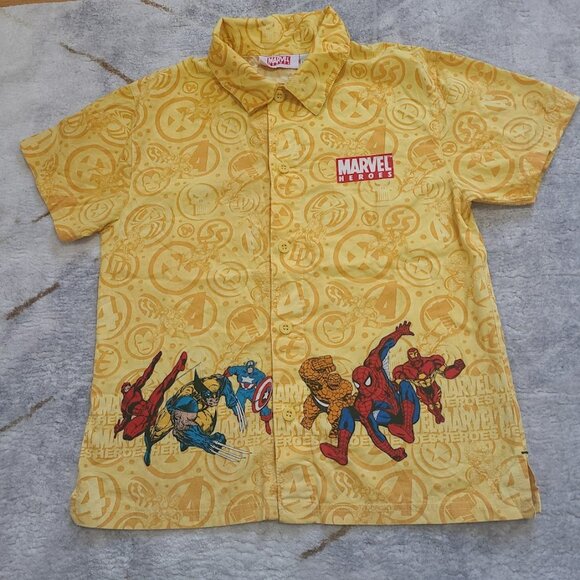 Marvel Heroes Button-Up Shirt Boys 7 Vintage Iron Man Spider-Man Wolverine - Picture 1 of 9